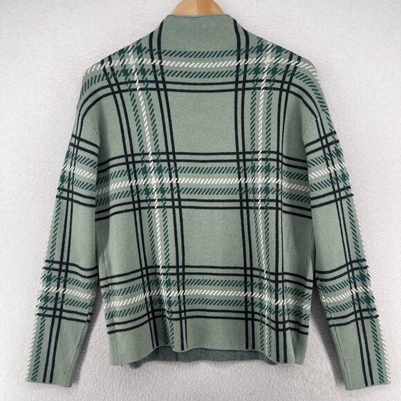 TAHARI Sweater M Plaid Mock Neck Pullover Viscose Blend Green - Picture 2 of 13